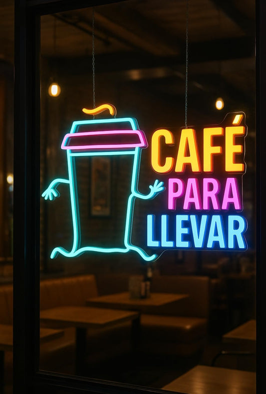 Letrero de Neón LED 'Café Para Llevar', Decoración de Pared, Montaje en Acrílico Transparente, Multicolor