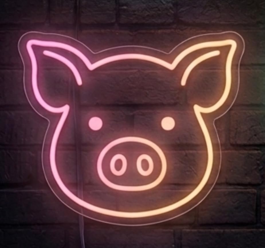 SOLOLED letrero Neon led iluminado cerdo Personalizado cerdo Medida aproximadamente 40 cm cartel luminoso decoracion pared habitacion Fiestas,Escaparate negocio bar base metacrilato transparente
