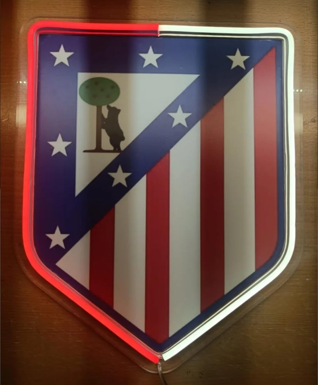 Escudo Luminoso LED de At Madrid, Decoración Deportiva de Pared, Diseño Club vinilo,metacrilato,neon led 35x27 medidad liga de futbol