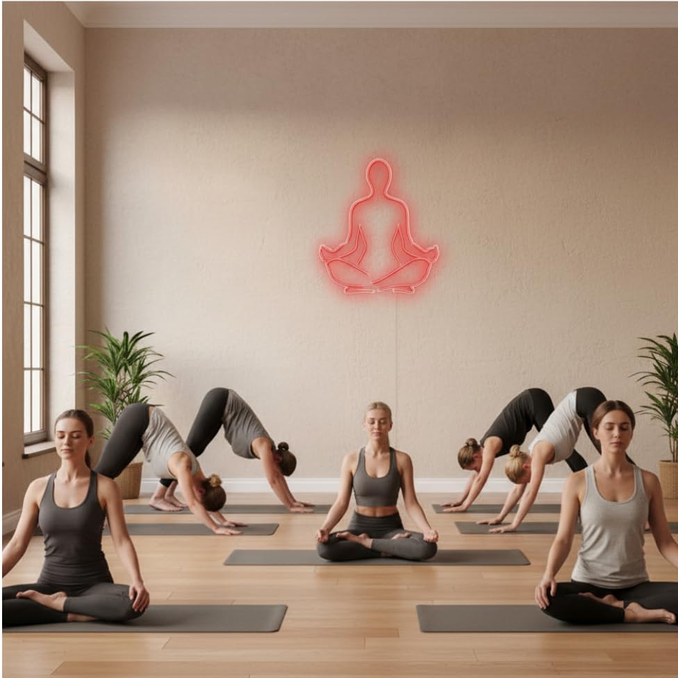 Letrero Neón LED Meditación Yoga, Figura Loto, Color Rojo 50 cm aproximadamente alimentación 12v