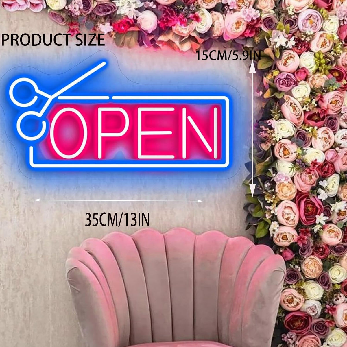 Letrero de neón abierto de barbería, letrero LED USB grabado en 3D