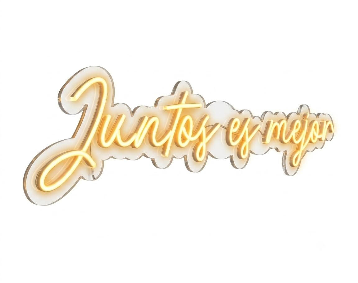Letrero LED de Neón con Frase Juntos es Mejor con Luz Cálida, Luz Decorativa 100l x 30an Centímetros, Alimentador 12V, Luz Neón para Bodas y Ceremonias