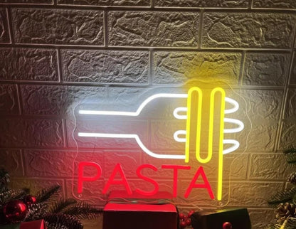 Letrero Neón espagueti, Luz Neón LED, Bicolor (Rojo y Verde), Decoración de Pared con Base Metacrilato Transparente, Cadena, Cable de 1.5 m y Alimentación 12 v, Medidas Aproximadamente 45cm