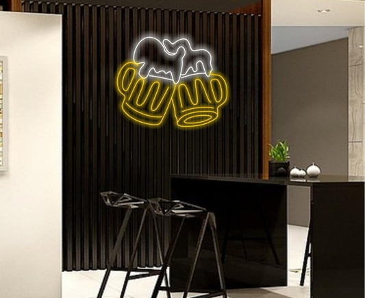 Lámpara de Neón LED para Bar, Diseño de Cerveza, Iluminación Decorativa, Blanco y Amarillo