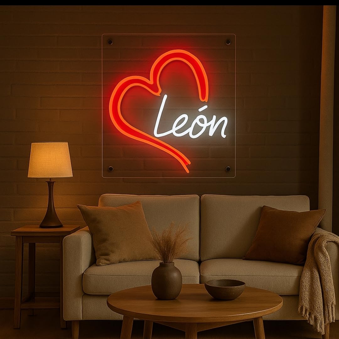 Letrero Neón LED 'León' Corazón Rojo y Blanco | soloNEON