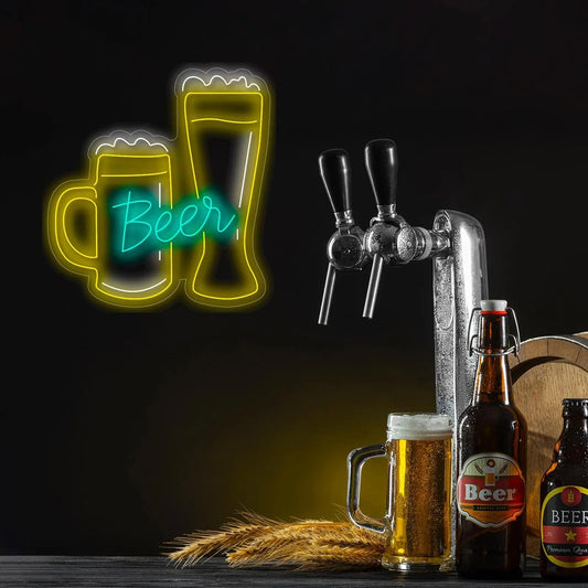 ¡Ilumina tu espacio con el vibrante Neón Beer Vasos! Este llamativo letrero de neón no solo captura la esencia de una buena cerveza,