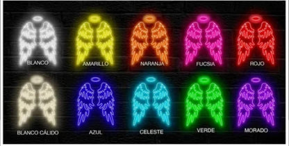 Alas de Ángel LED Neón, Letrero Luminoso Decorativo, Multicolor, Montaje en Pared