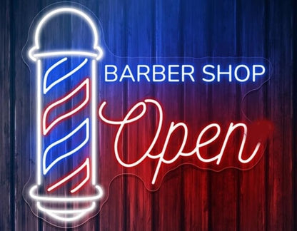 Barbershop - Letrero de neón abierto con tijeras, letrero LED 12 v montaje en pared, estilo retro, 40 x 35 x50cm