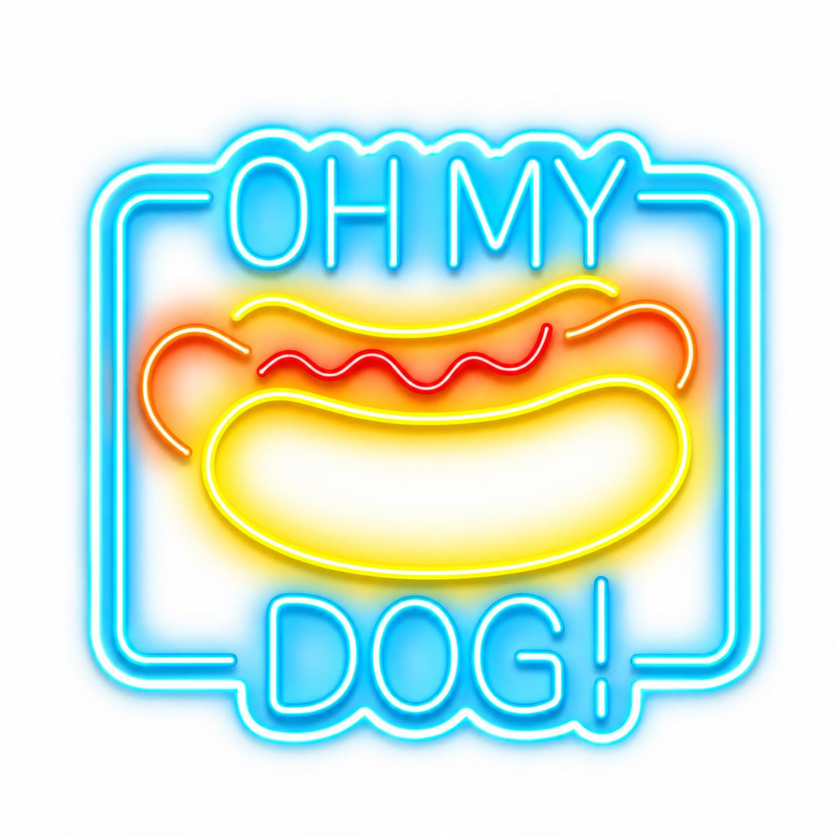 Letrero Neón hotdog Open, Luz neón LED, Multicolor, Decoración de Pared con base metacrilato transparente, cadena, cable de 1.5 m y alimentación 12 v medidas 55x55 cm