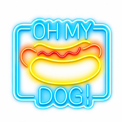 Letrero Neón hotdog Open, Luz neón LED, Multicolor, Decoración de Pared con base metacrilato transparente, cadena, cable de 1.5 m y alimentación 12 v medidas 55x55 cm
