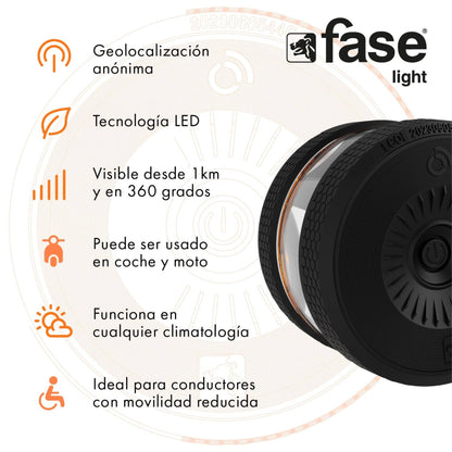 FASE Luz Emergencia Coche Homologado DGT - baliza v16 homologada DGT con geolocalizador - Proporciona Geolocalización Exacta a la DGT - FASELIGHT IoT