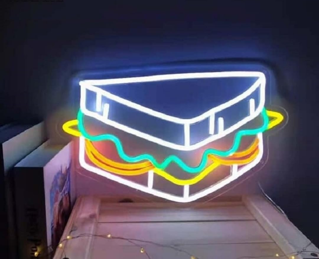 Lámpara de Neón LED Decorativa, Diseño de Sándwich, Luz Multicolor, Montaje en Pared, Material Acrílico medidas 40x25 cm alimentacion 12v