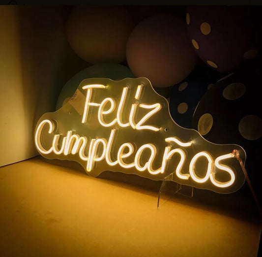 Letrero LED Neón 'Feliz Cumpleaños', Luminoso Decorativo para Fiestas, Luz Cálida