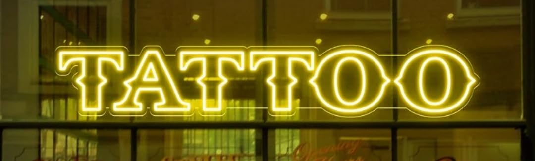 Letrero LED de Neón TATTOO, Iluminación Decorativa Brillante Amarilla, Señalización Comercial
