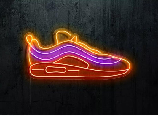 Letrero LED Decorativo de Neón, Diseño de Zapatilla Deportiva, Luces Naranja y Morado