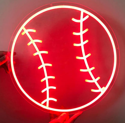 Letrero LED de Neón de Béisbol, 30x30 cm, Luz Decorativa Roja, Lámpara de Pared para Dormitorio
