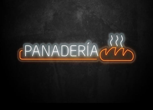 Letrero LED de Neón PANADERÍA, 101,3 x 22,4 cm, Iluminado, Base de Metacrilato