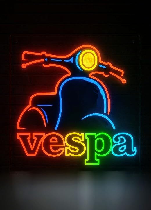 Letrero LED de Neón Vespa, Diseño Retro de Scooter, Multicolor, Luz Decorativa para Pared