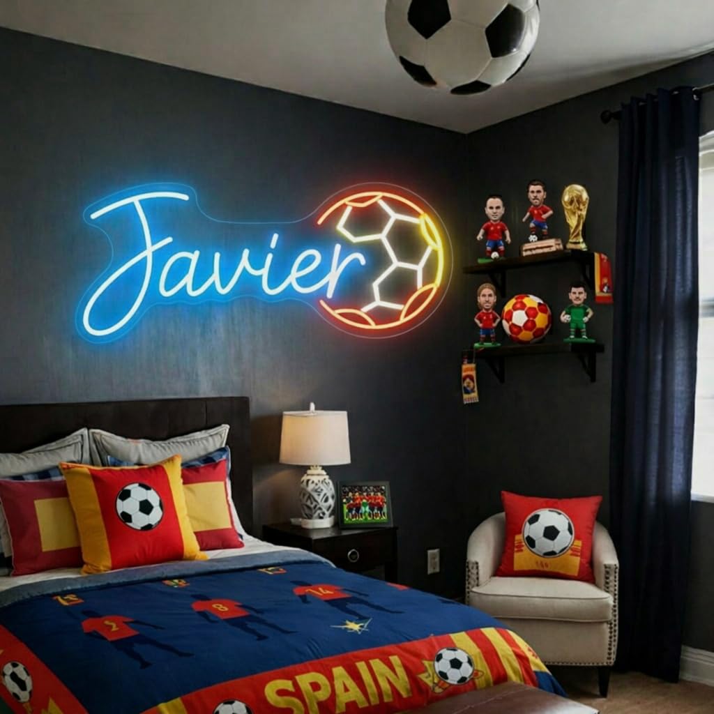 Neón LED GOL Letrero Luminoso de Fútbol Decoración de Pared para Habitación Infantil, Zona Gamer o Bar,Artesanal Hecho en España (cadena,cable de 1.5 m y alimentación 12 v medidas 40x,30cm