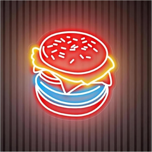 Luces Art Decoration Christmas Hamburguesa Señal De Neón Hamburguesa Señal De Luz De Neón Decoración De Pared De Casa Cafetería Decoración De Restaurante Comida Rápida Arte De Neón(C,50CM)