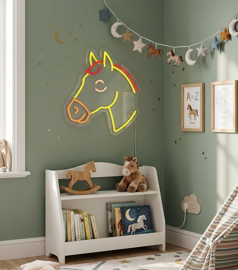 SOLOLED letrero Neon led Personalizado caballo Medida aproximadamente 40 cm - cartel luminoso decoracion pared,habitacion,Fiestas,Escaparate, negocio, bar,-base metacrilato transparente