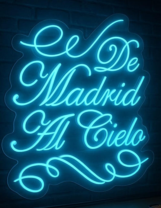 Letrero de Neón LED Decorativo, Luz Azul, Estilo Cursivo, Montaje en Pared Madrid,regalo futbol, metacrilato, medidas 60x60 cm