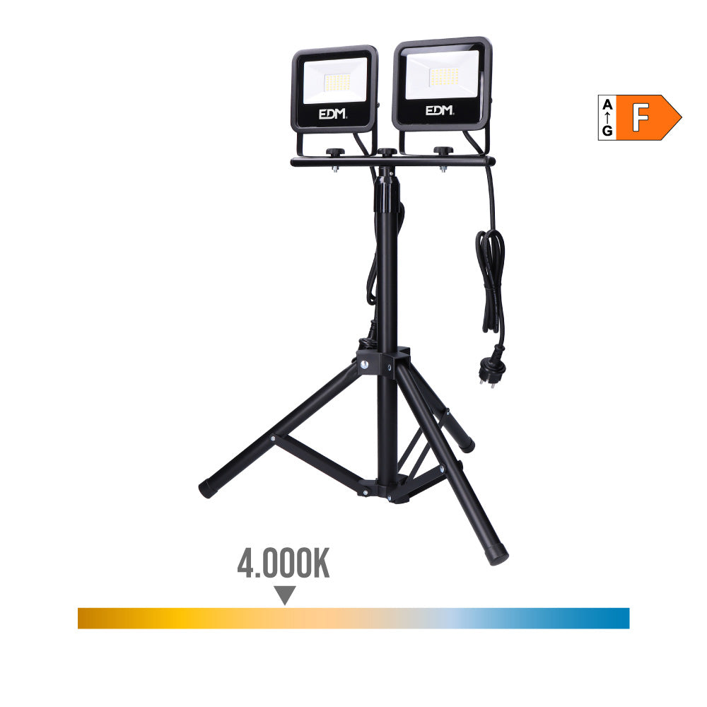FOCO PROYECTOR LED CON TRÍPODE, 2 x 30 W, 2 x 2370 lm, 4000 K, LUZ DÍA, BLACK SERIES