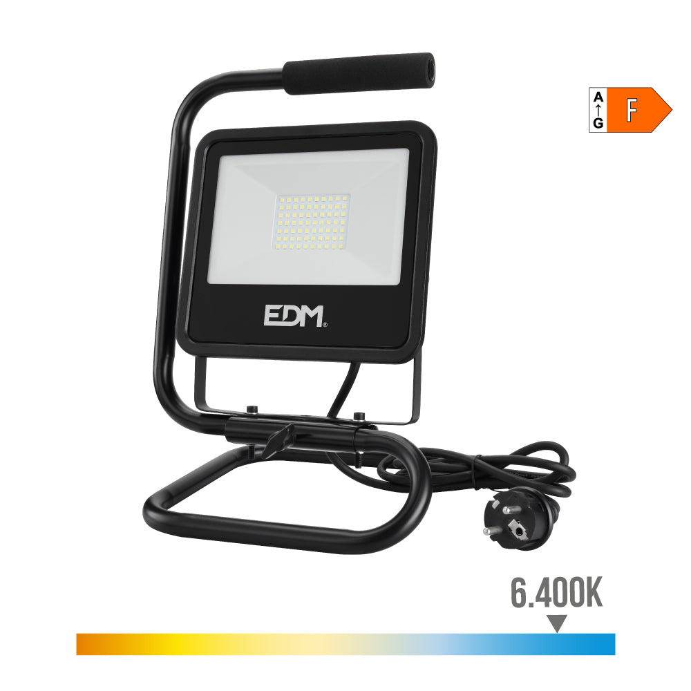 FOCO PROYECTOR DE LED CON PIE 50 W 4000 lm 6400 K LUZ FRÍA BLACK SERIES; 24 x 21 x 34 cm