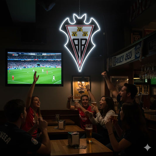 SOLOLED Letrero regalo Escudo 2° división Albacete Luz de Pared con Corona,colores iluminados brillantes con base metacrilato,neón led y vinilo 40x30 cm aproximadamente con cadena y alimentación 12v