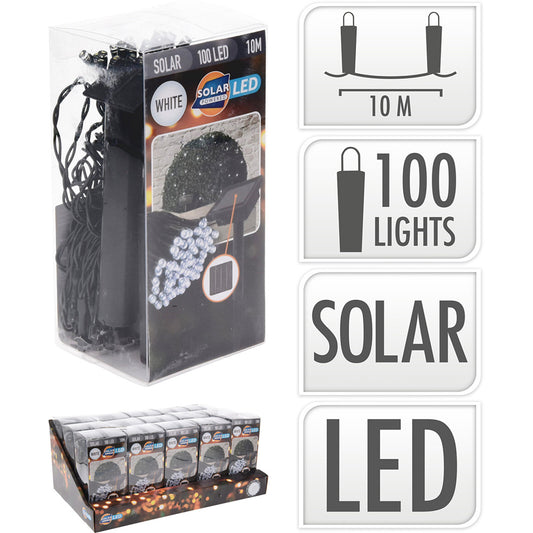 GUIRNALDA SOLAR LED, BLANCO FRIO, 100 LEDS, 10 m