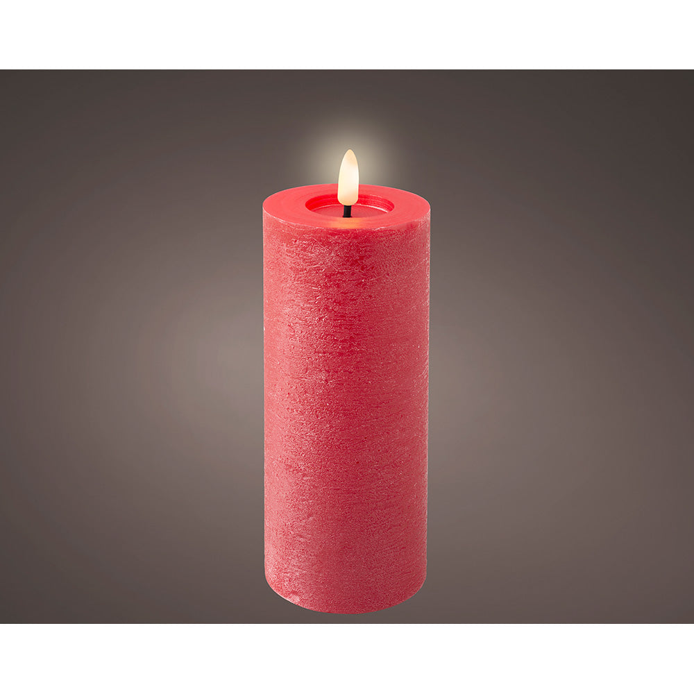 VELA DE CERA LED, COLOR ROJO, SUPERFICIE RÚSTICA Ø7 x 19 cm