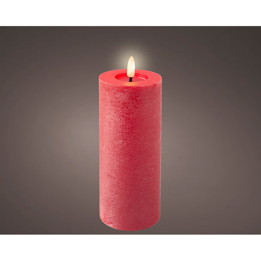 VELA DE CERA LED, COLOR ROJO, SUPERFICIE RÚSTICA Ø7 x 19 cm