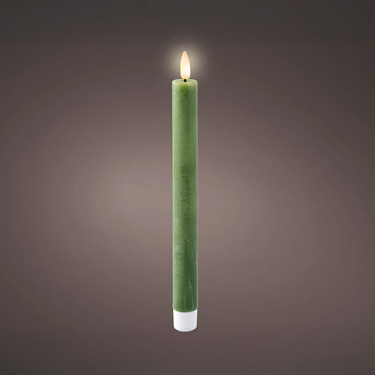 VELA DE CERA LED COLOR VERDE, ACABADO RÚSTICO, Ø2,20 x 24,50 cm, PACK 2 uds