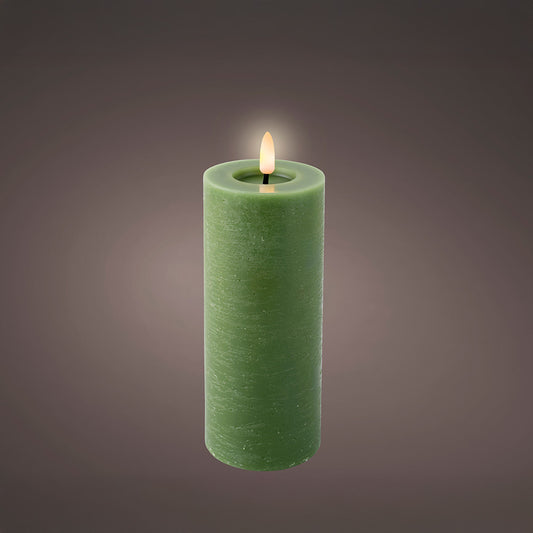 VELA DE CERA LED, COLOR VERDE, ACABADO RÚSTICO, Ø7 x 19 cm