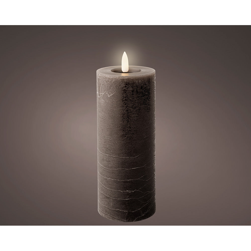 VELA DE CERA LED, COLOR GRIS ANTRACITA, SUPERFICIE RÚSTICA Ø7 x 19 cm