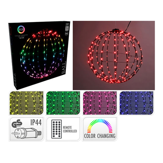 BOLA METÁLICA PLEGABLE, CON 168 LEDS RGB, Ø40 cm