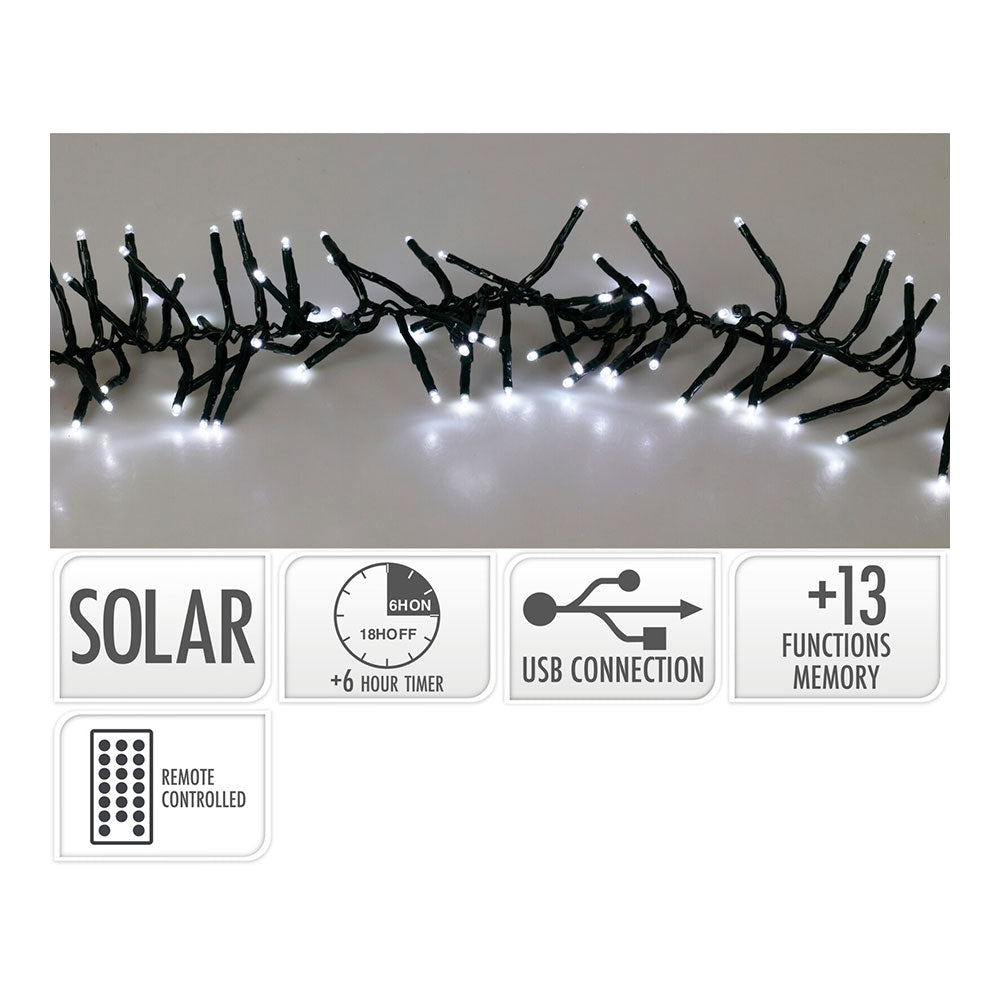GUIRNALDA SOLAR RECARGABLE, 768 LEDS, MULTIFUNCIÓN, LUZ FRÍA, EXTERIOR, 5,6 m