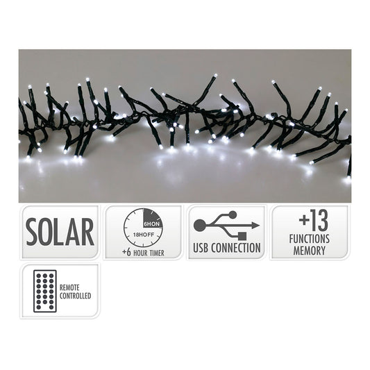 GUIRNALDA SOLAR RECARGABLE, 768 LEDS, MULTIFUNCIÓN, LUZ FRÍA, EXTERIOR, 5,6 m