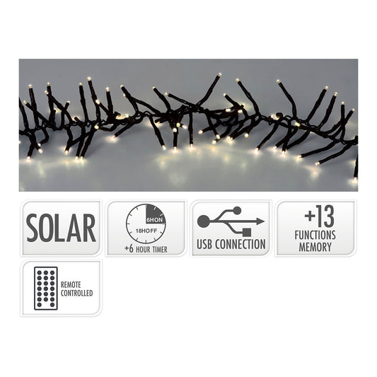 GUIRNALDA SOLAR RECARGABLE, 768 LEDS, MULTIFUNCIÓN, LUZ CÁLIDA, EXTERIOR, 5,6 m
