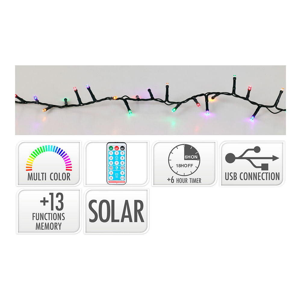 GUIRNALDA SOLAR RECARGABLE, 768 LEDS, MULTIFUNCIÓN, MULTICOLOR, EXTERIOR, 5,6 m