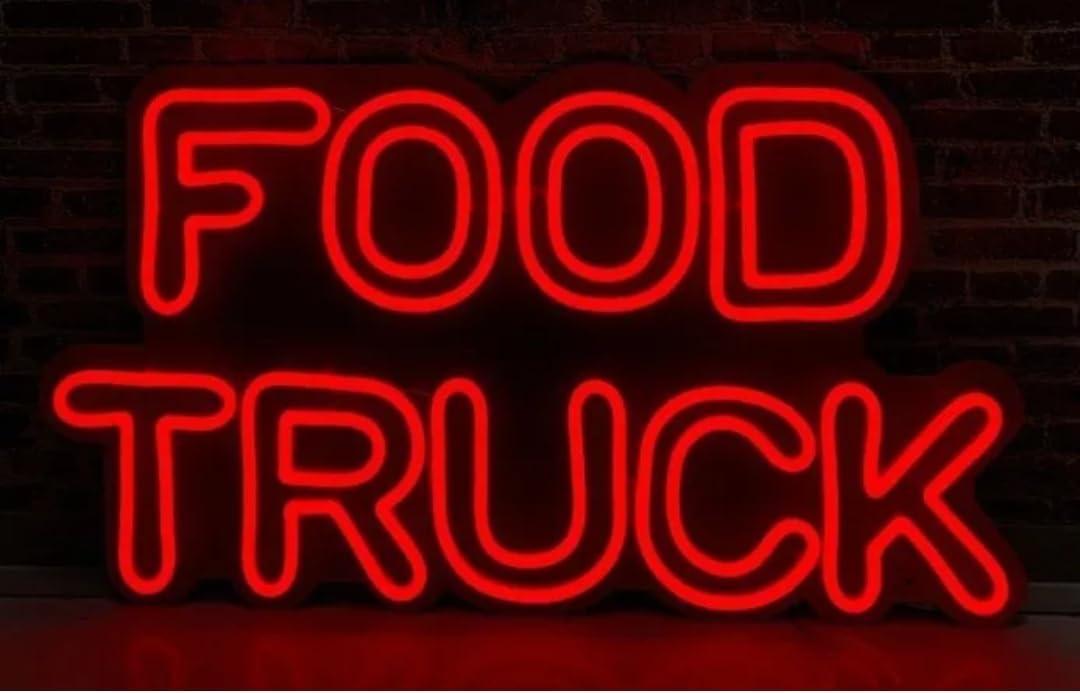 Letrero LED Neón Decorativo 'Food Truck', Rojo, 75cm x 42.3cm, Iluminación para Bar, Restaurante, Montaje en Pared