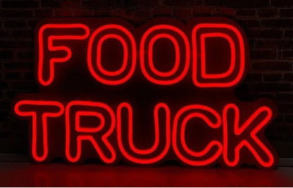 Letrero LED Neón Decorativo 'Food Truck', Rojo, 75cm x 42.3cm, Iluminación para Bar, Restaurante, Montaje en Pared