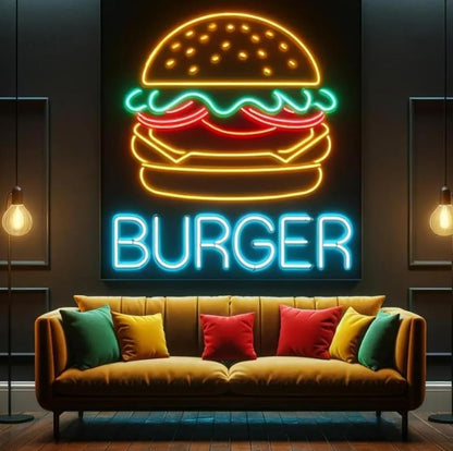 Letrero Luminoso de Neón LED, Diseño de Hamburguesa, Multicolor, 40 cm x 40 cm, 12V, Decoración para Restaurante medidas 40x40cm 12v