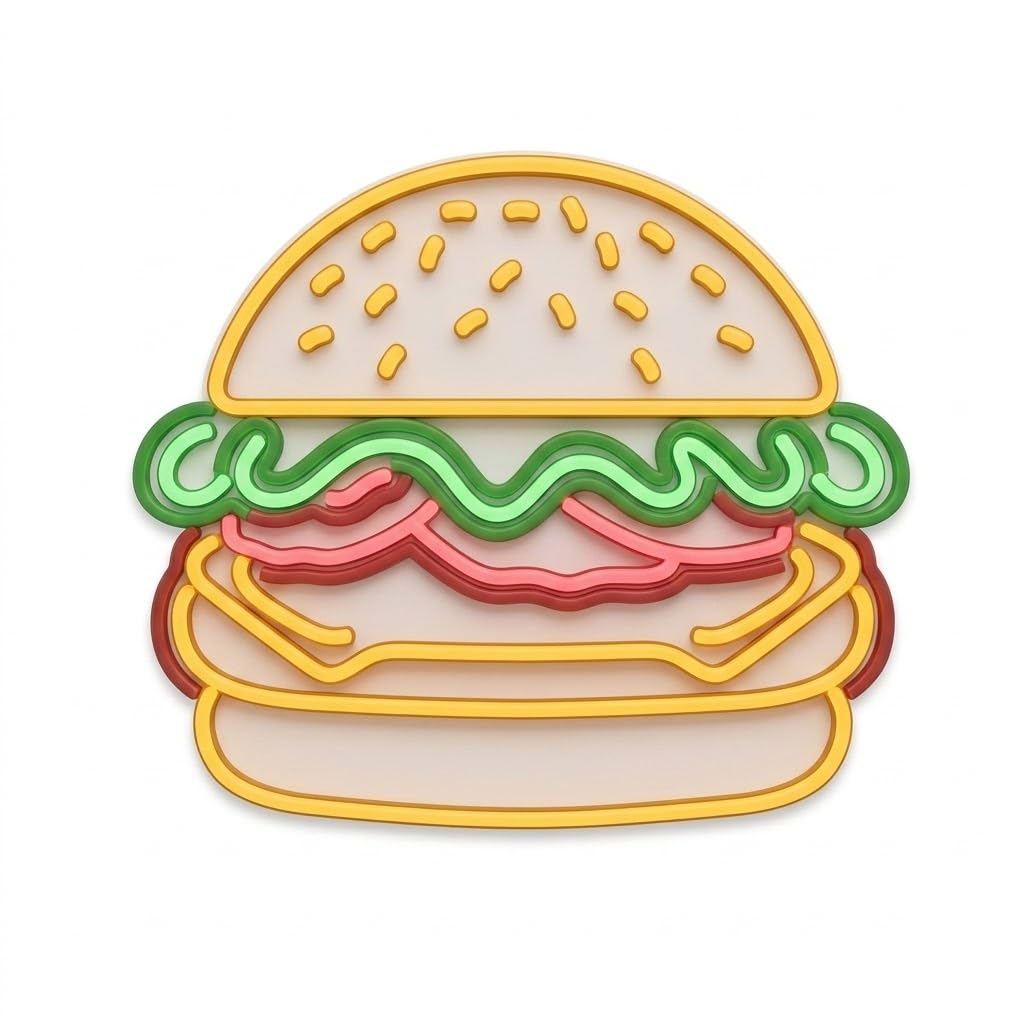 Letrero Luminoso de Neón LED, Diseño de Hamburguesa, Multicolor, 40 cm x 40 cm, 12V, Decoración para Restaurante medidas 40x40cm 12v