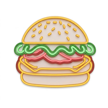 Letrero Luminoso de Neón LED, Diseño de Hamburguesa, Multicolor, 40 cm x 40 cm, 12V, Decoración para Restaurante medidas 40x40cm 12v