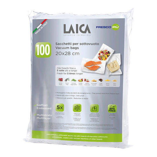 PAQUETE DE 100 BOLSAS DE CONSERVACION AL VACIO 20 x 28 cm