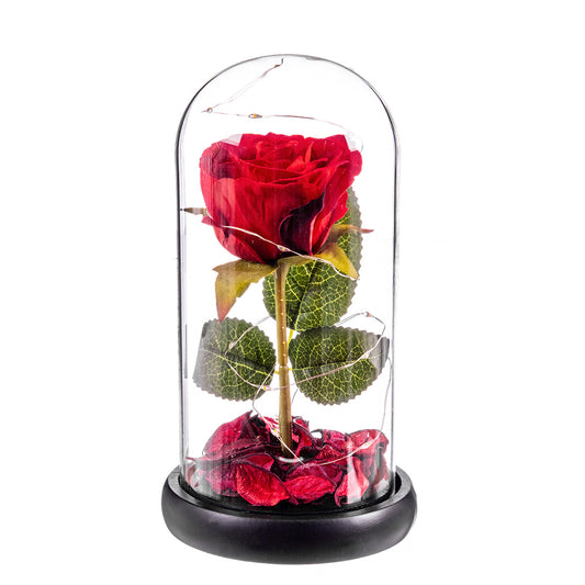 ROSA ROJA ETERNA LEDS CUPULA CRISTAL 20  cm