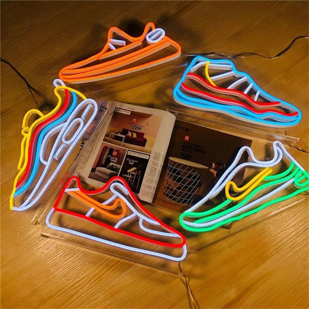 Letrero Neón LED Zapatos Deportivos para Decoración de Pared, Tienda, Sala de Juegos, Dormitorio, Bar, Material Acrílico con Tira LED, Medidas 43x25 cm