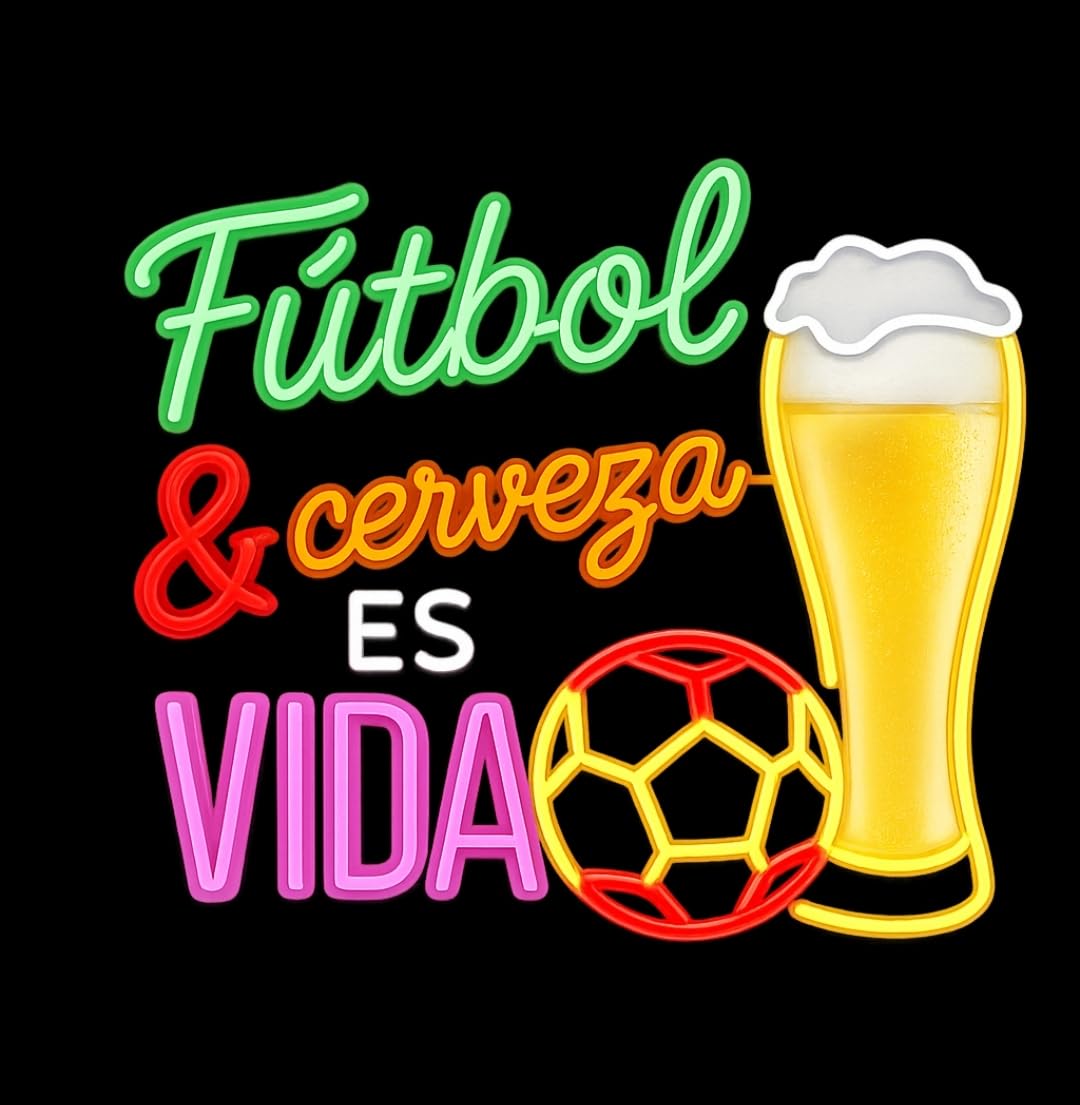 soloLED Neón LED fútbol y cerveza Letrero Luminoso de mundial Decoración de Pared para Habitación Infantil, Zona Gamer o Bar,Artesanal Hecho en España 12 v medidas 70x70cm
