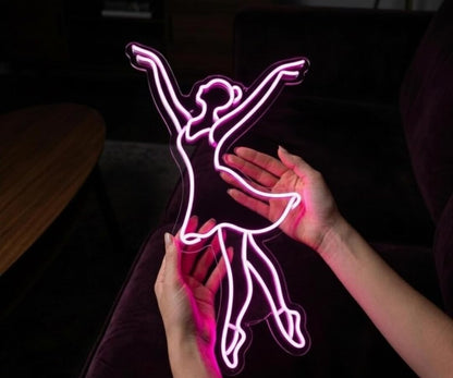 Letrero Neón bailarina Luz Neón LED, Bicolor (Rojo y Verde), Decoración de Pared con Base Metacrilato Transparente, Cadena, Cable de 1.5 m y Alimentación 12 v, Medidas Aproximadamente 45x35 cm